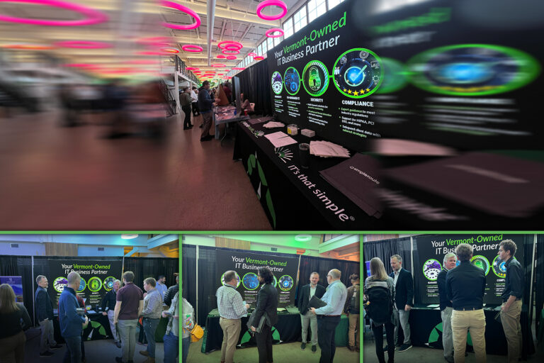 A collection of images showing the simpleroute booth and its visitors