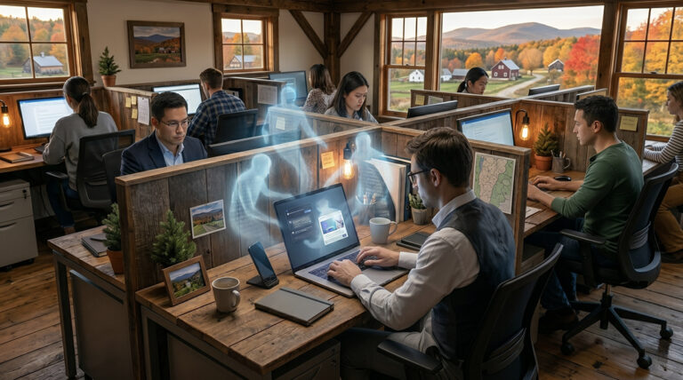 A professional working on a laptop representing the concept of Shadow AI in the modern workplace.