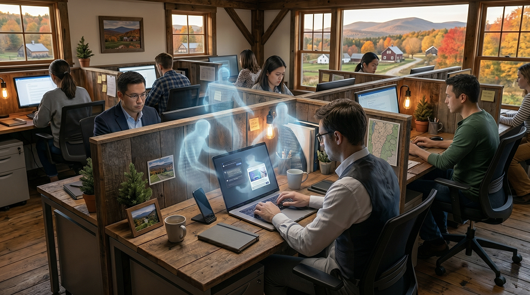 A professional working on a laptop representing the concept of Shadow AI in the modern workplace.