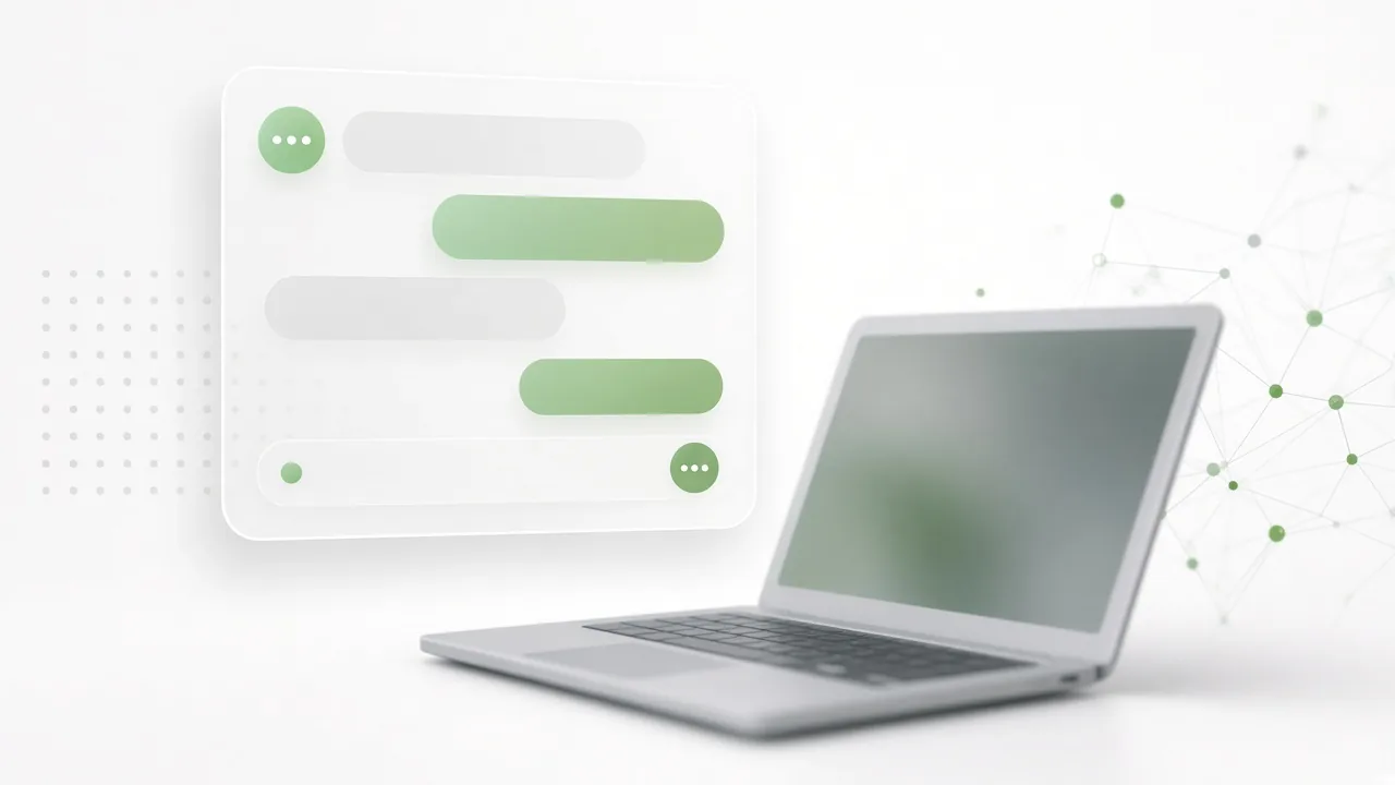 AI assistant chat panel above a laptop
